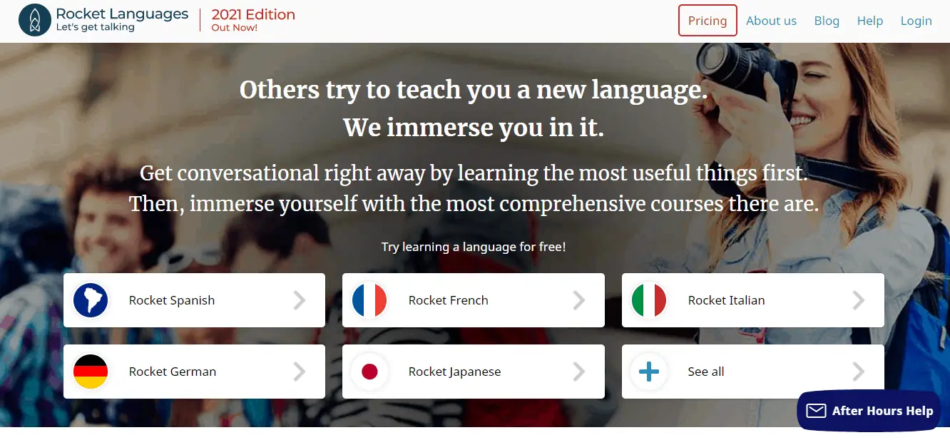 Rocket Languages App Homepage