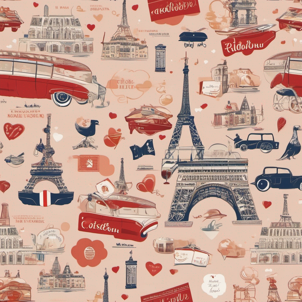 巴黎的圖案，有汽車和埃菲爾鐵塔，非常適合學習法語。
