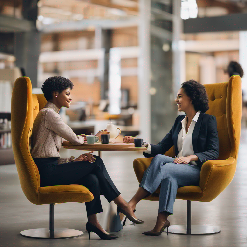 兩名女商人在辦公室的桌子上展示有效的傾聽技巧。
