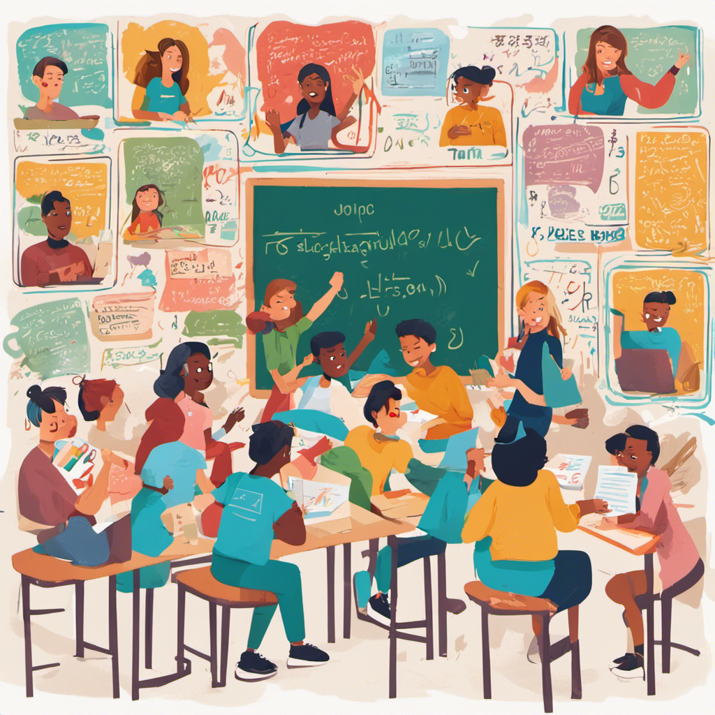 一群人在教室的桌子旁進行日常法語對話。